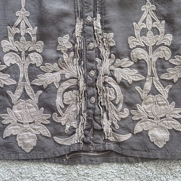 Johnny Was Embroidered Floral Pleated Button Down Tunic Top Womens XS - Picture 7 of 11